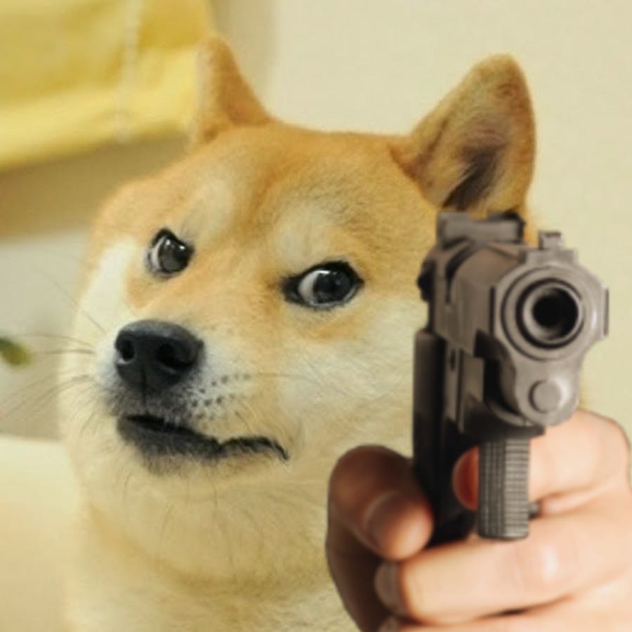 Doge with a gun meme template