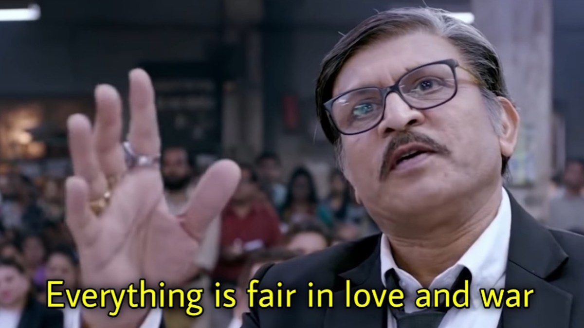 Everything is fair in love and war jolly llb meme template