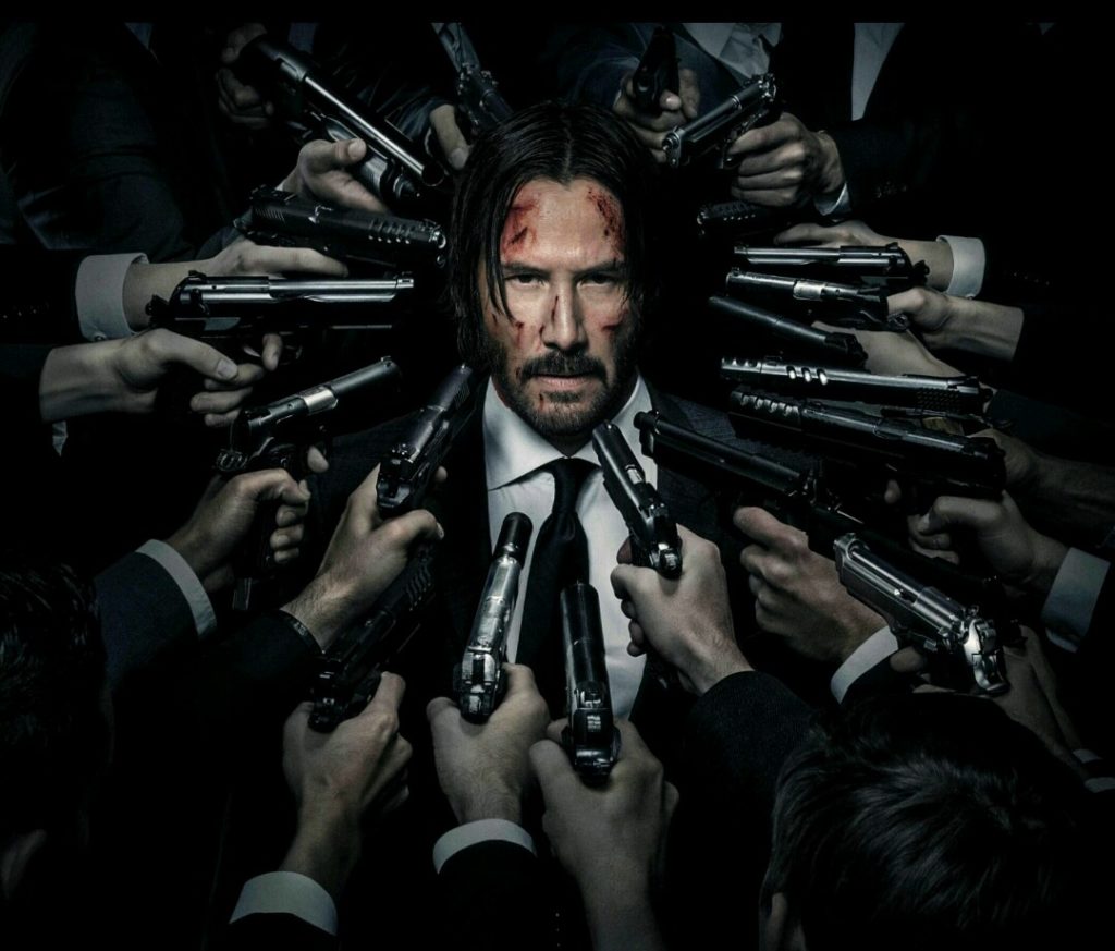 20 men are aiming weapons at the head of John wick meme template