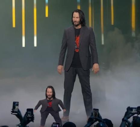 Keanu Reeves and Mini Keanu Reeves in the Cyberpunk 2077 meme template