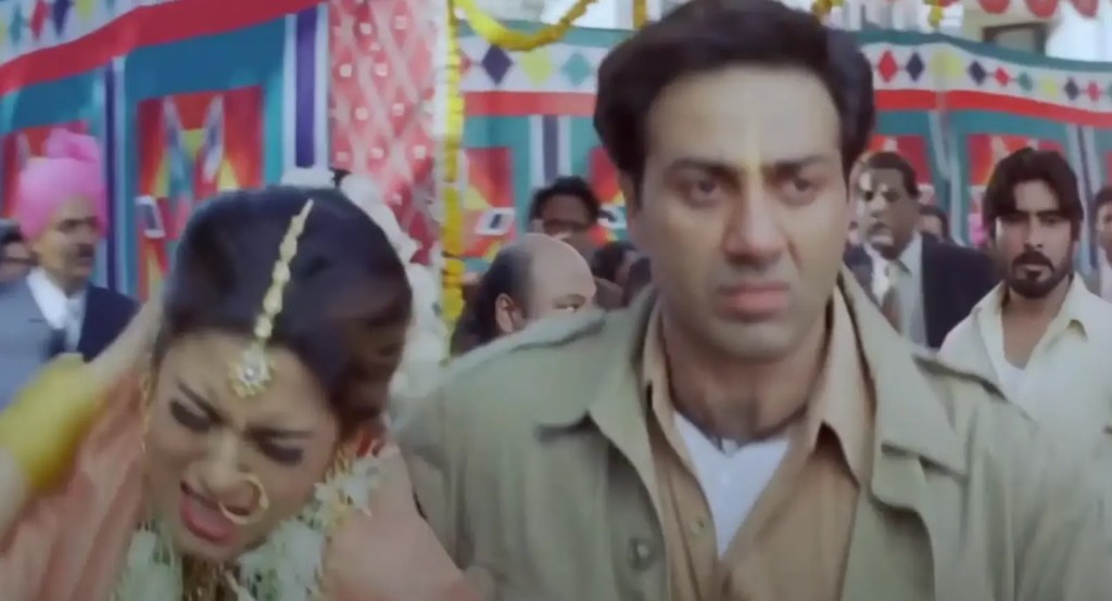 Sunny Deol kidnapping Juhi Chawla from her wedding meme template