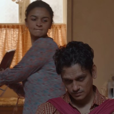 alia bhatt hitting her husband from behind in the movie darlings meme template
