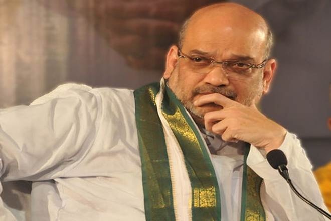 amit shah looking while delivering a speech