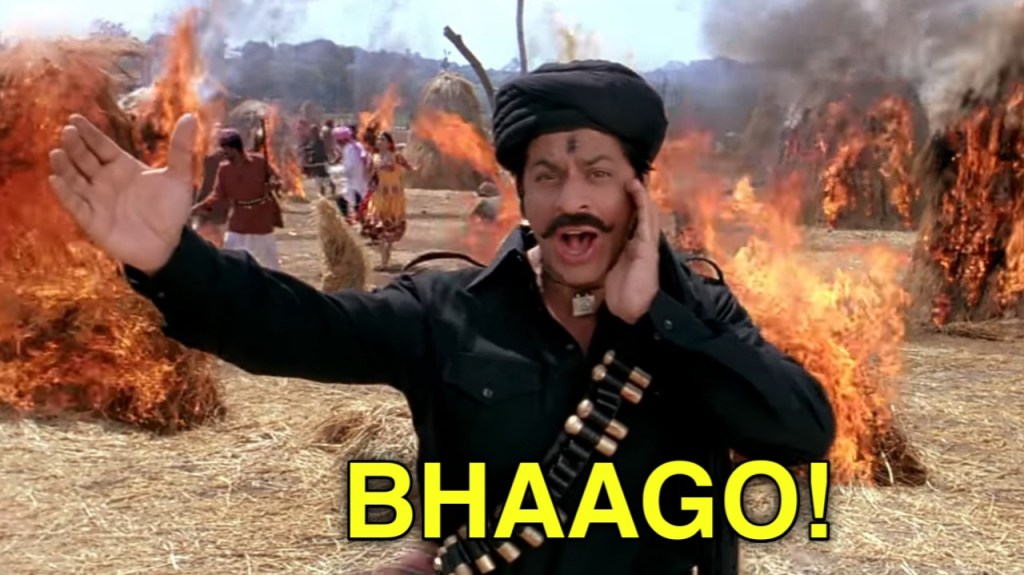 bhaago Shah rukh Khan in om shanti om movie meme template