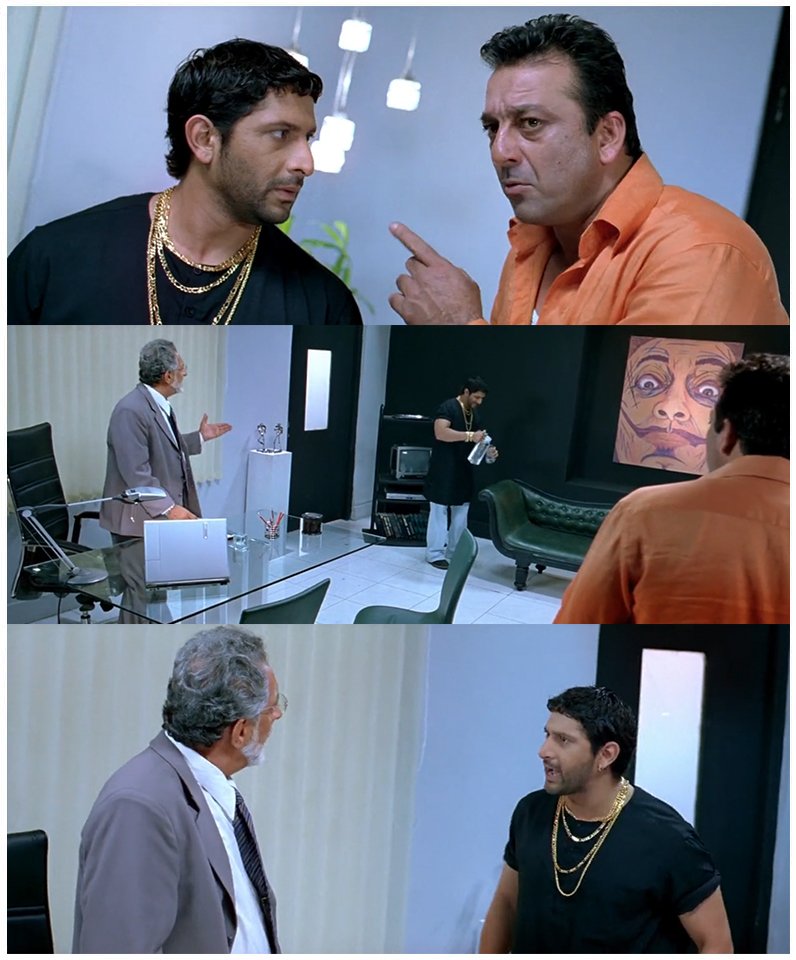 Arshad Warsi as Circuit and Sanjay Dutt as Munna Lage Raho Munna Bhai Bhai ne bola dikhta hai to dikhta hai dialogue meme