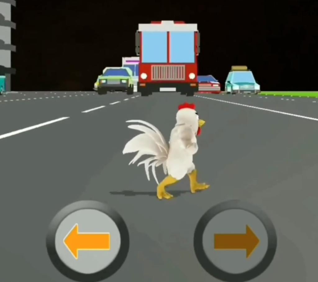 chicken walking on road and gets hit by a bus mobile game meme