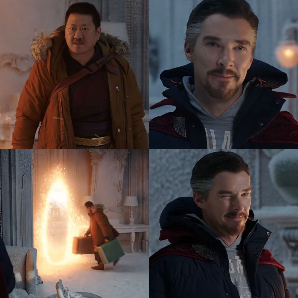 Doctor strange wink to spider man in the no way home movie meme template