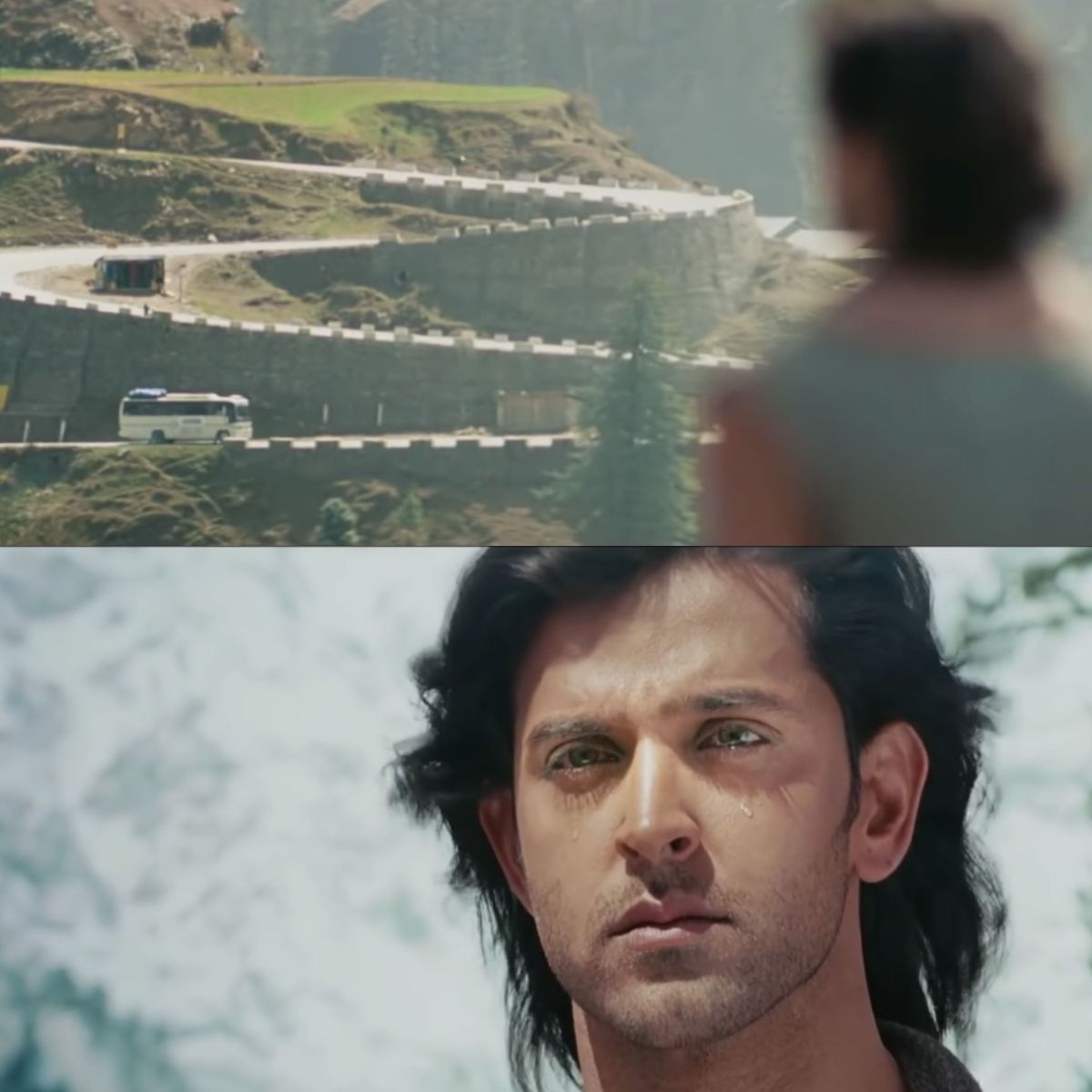 krrish hrithik roshan in tears while looking at a bus meme template