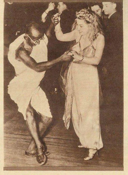 mk gandhi dancing with a foreign lady funny photo meme