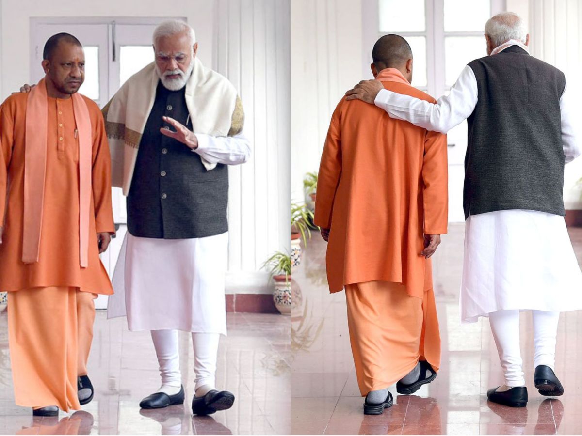 Narendra modi and yogi adityanath walking together meme template