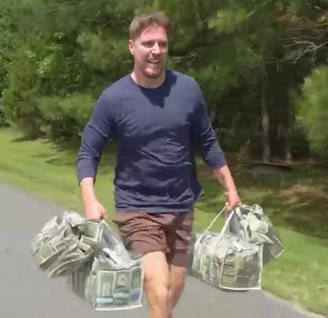 Mr. Beast Running with Money Bags