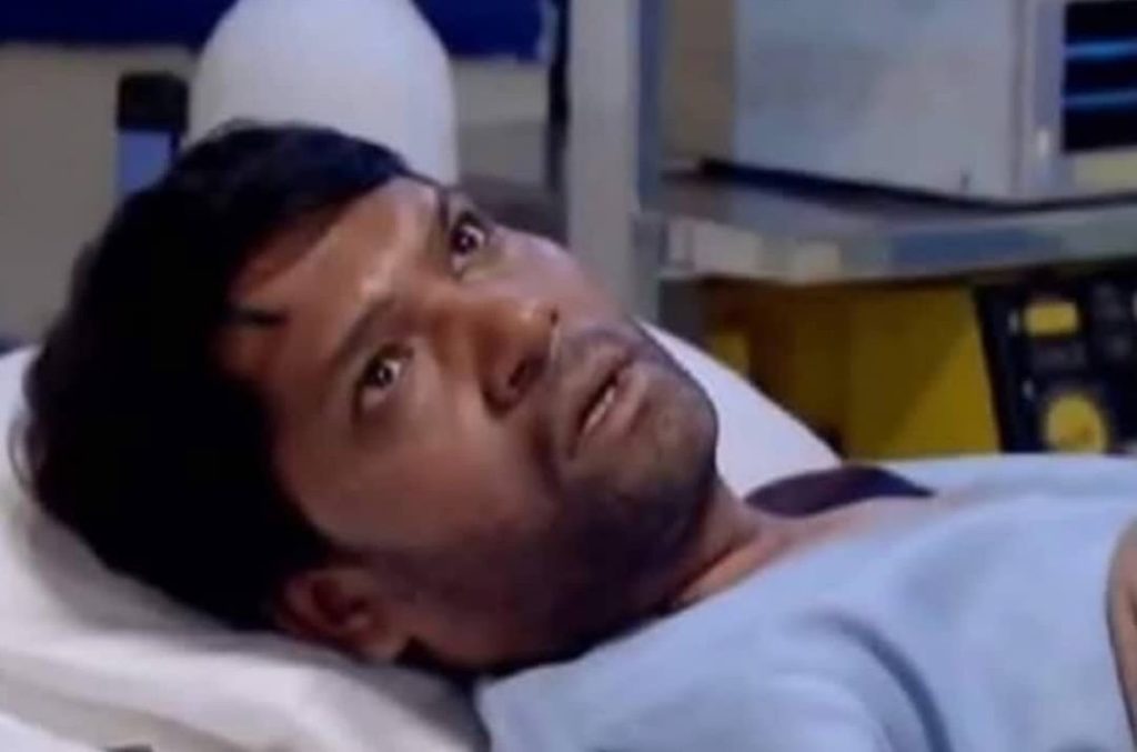 Sad looking Sick CID Inspector Abhijeet sleeping on a hospital bed after losing his memory