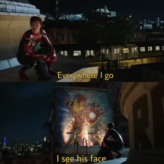 everywhere i go i see his face spider man far from home meme template